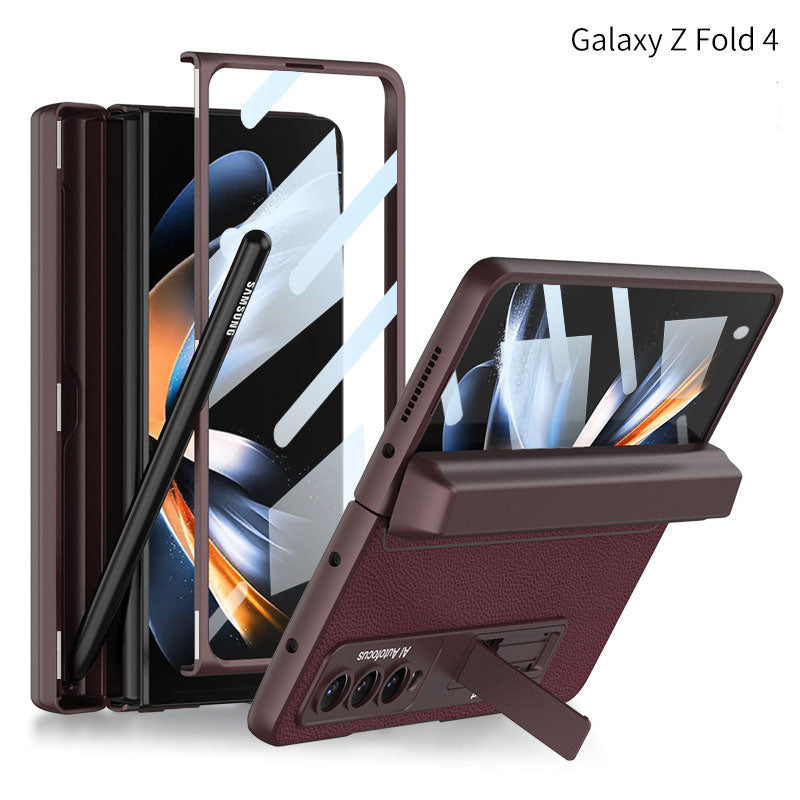 Magnetic Hinge Case For Galaxy Z Fold4 5G With Made-in S Pen Slot & Tempered Film Stand