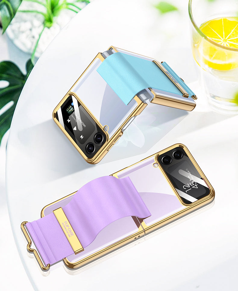 Electroplated Samsung Galaxy Z Flip4 5G  Hard Cover with Strap
