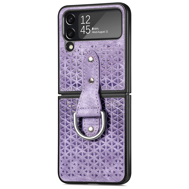 Leather Cutout Pattern Ring Galaxy Z Flip4 5G Case Support Wireless Charging