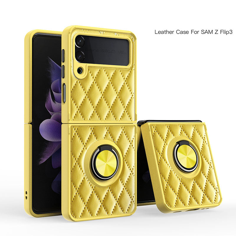 2022 Luxury Argyle Leather Cover With Ring Holder For Samsung Galaxy Z Fold 3 Flip 3 5G