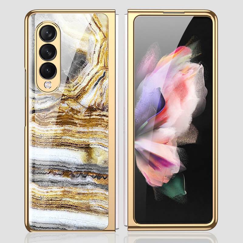Luxury Marble Glass Case For Samsung Galaxy Z Fold 3 5G