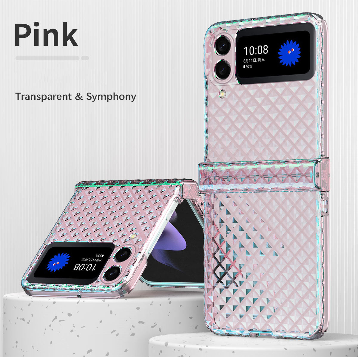 Colorful Candy Gradient & Glitter Diamond Shockproof Phone Case For Samsung Galaxy Z Flip3 Flip4