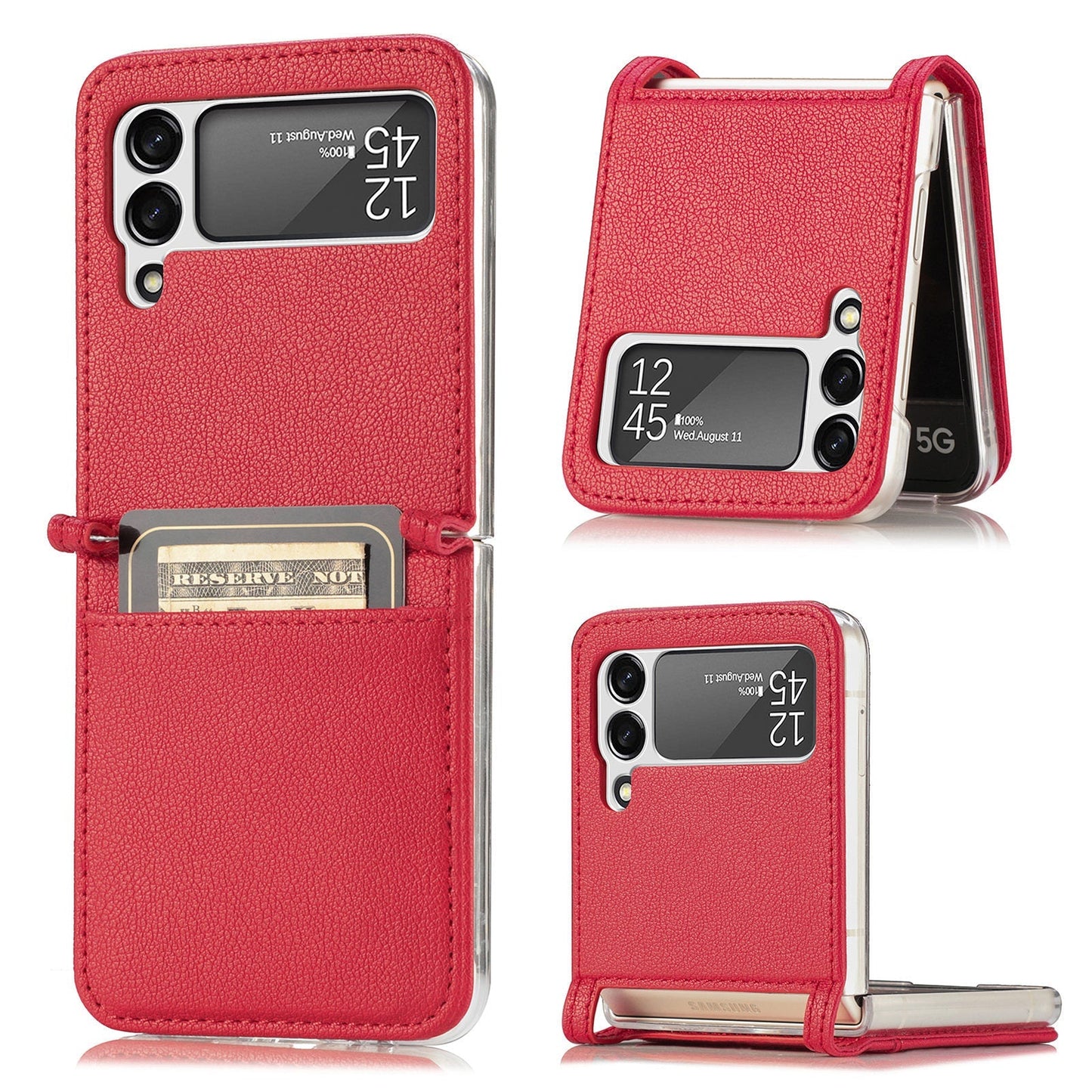 Luxury Card Holder Drop Protection Folio Cover For Samsung Galaxy Z Flip 3 5G pphonecover