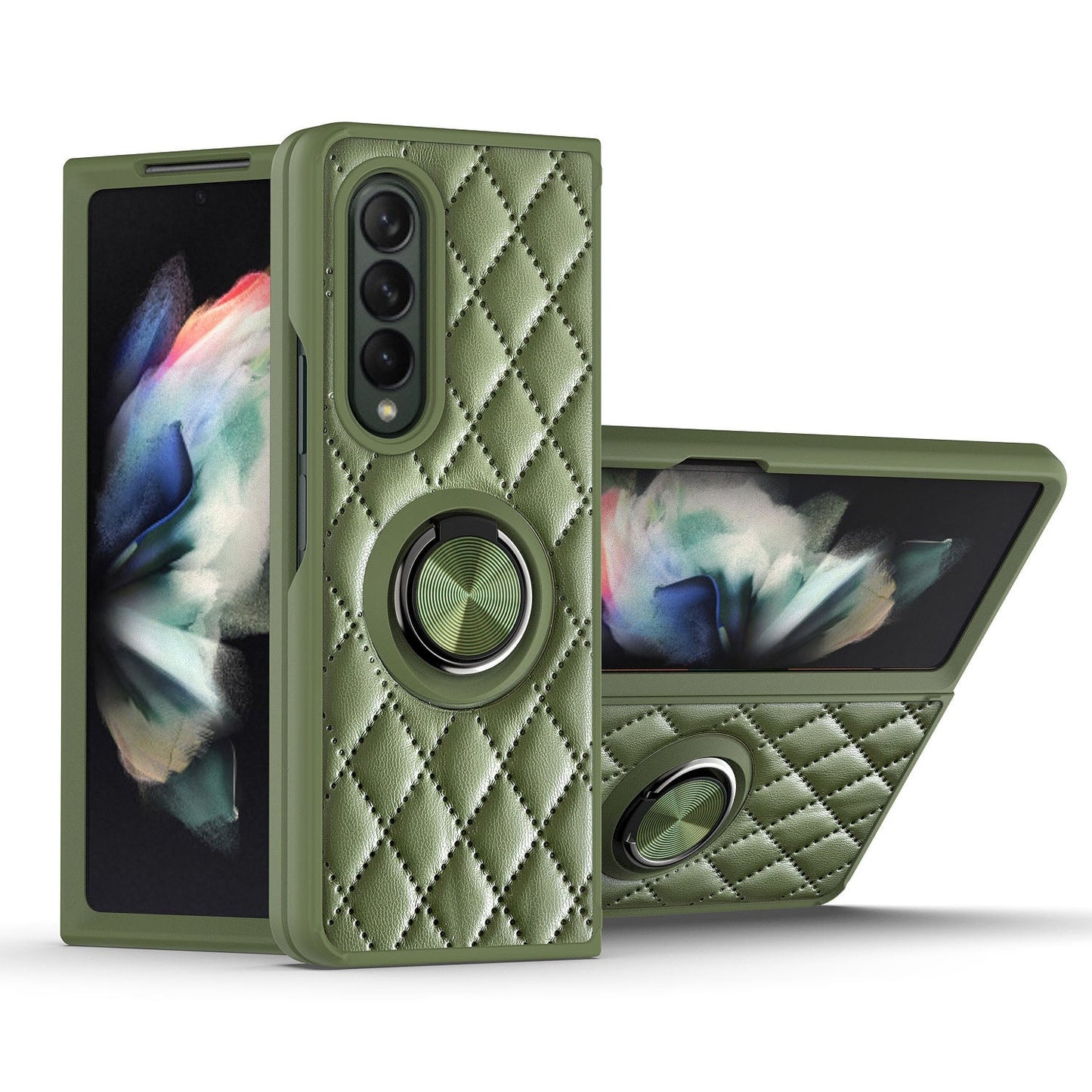 2022 Luxury Argyle Leather Cover With Ring Holder For Samsung Galaxy Z Fold 3 Flip 3 5G