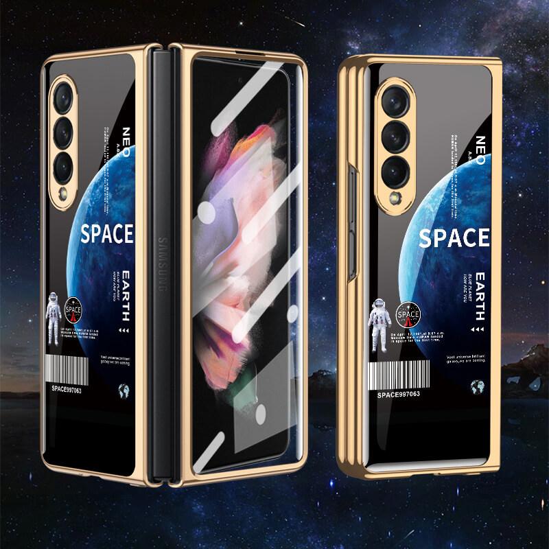 Tempered Glass Plating Case For Samsung Galaxy Z Fold 3 2 5G With Outer Screen Film