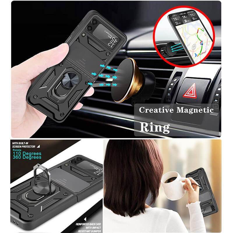 Drop Tested Cover with Magnetic Kickstand Car Mount Protective Case for Samsung Galaxy Z Flip 3 5G pphonecover