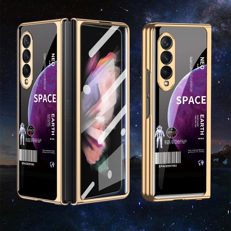 Tempered Glass Plating Case For Samsung Galaxy Z Fold 3 2 5G With Outer Screen Film