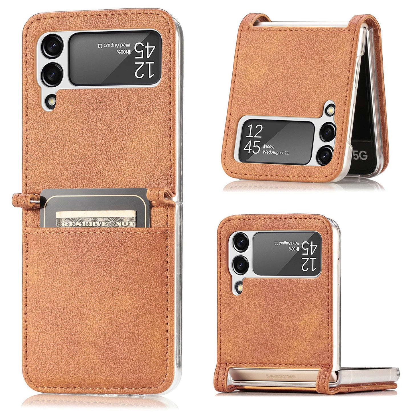 Luxury Card Holder Drop Protection Folio Cover For Samsung Galaxy Z Flip 3 5G pphonecover