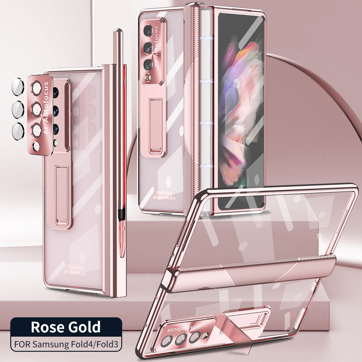 Electroplated Toughened Glass Magnetic Hinge Holder Full Cover For Samsung Galaxy Z Fold4 Fold3