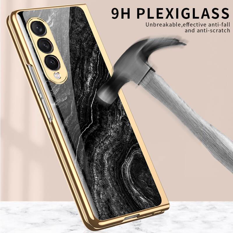 Luxury Marble Glass Case For Samsung Galaxy Z Fold 3 5G