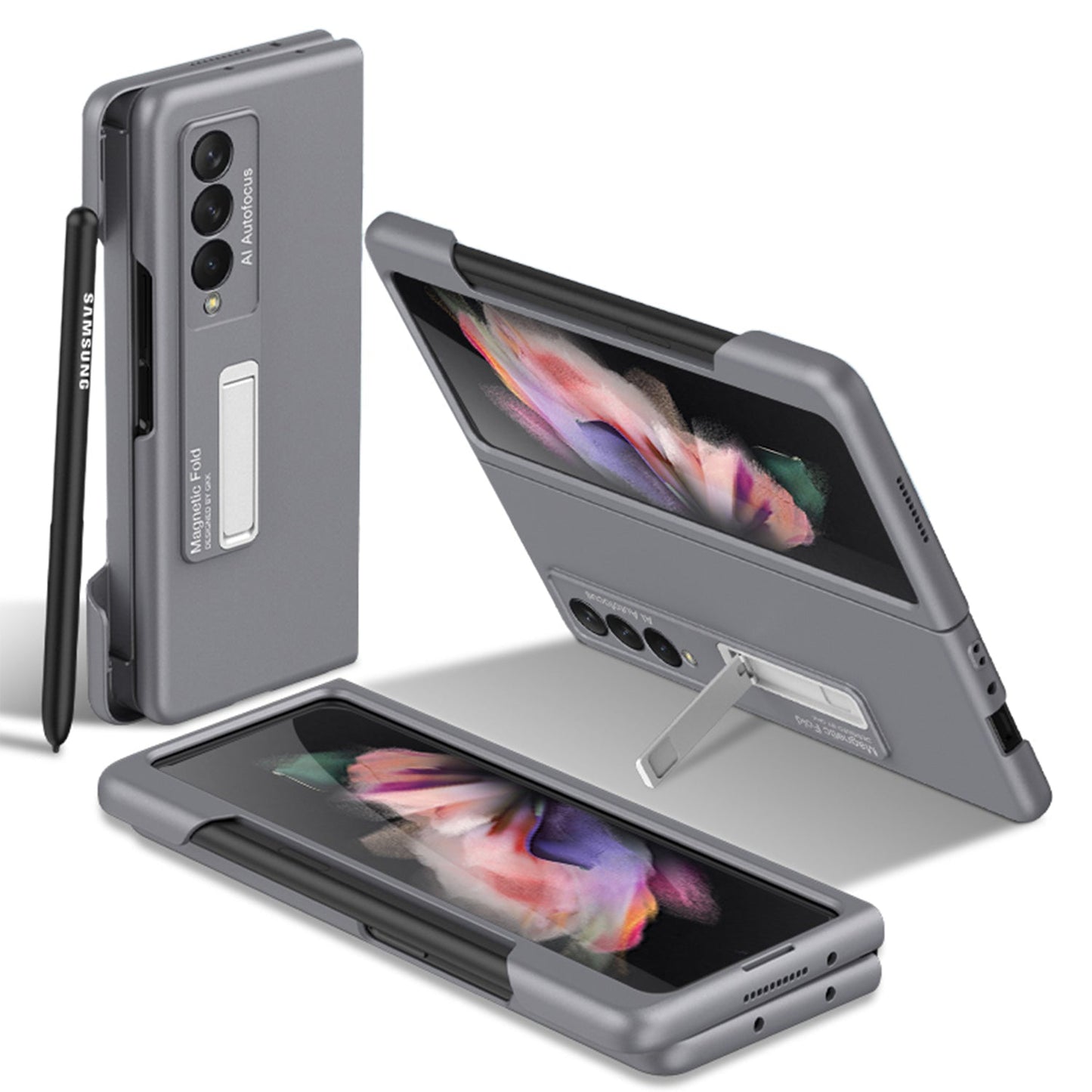 Ultra-thin Pen Slot Case For Samsung Galaxy Z Fold 3 5G Case Magnetic Holder Plastic Cover For Galaxy Z Fold 3 5G
