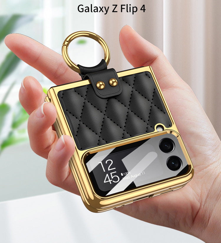 Samsung Galaxy Z Flip4 5G Case Luxury Leather Electroplating Diamond Protective Case