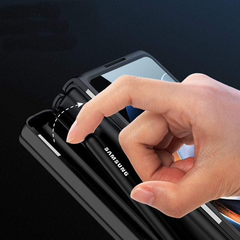 Magnetic Hinge Case For Galaxy Z Fold4 5G With Made-in S Pen Slot & Tempered Film Stand
