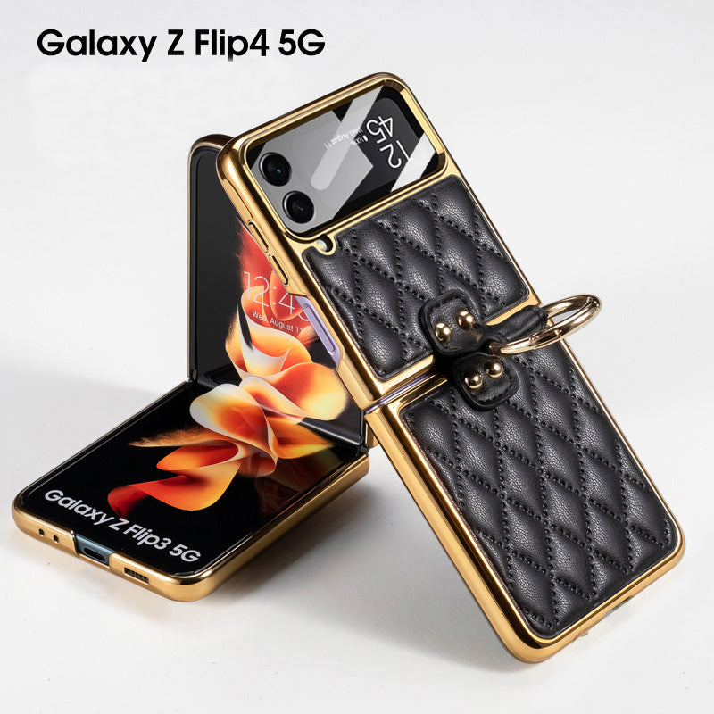 Samsung Galaxy Z Flip4 5G Case Luxury Leather Electroplating Diamond Protective Case