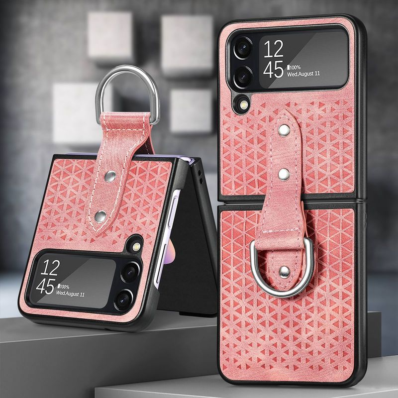 Leather Cutout Pattern Ring Galaxy Z Flip4 5G Case Support Wireless Charging