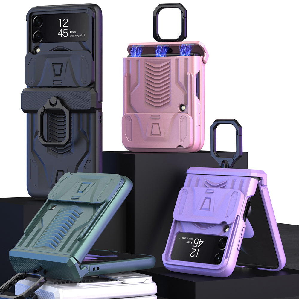 Magnetic Hinge Hard Armor Shockproof Case For Samsung Galaxy Z Flip 4 5G With Slide Lens Cover