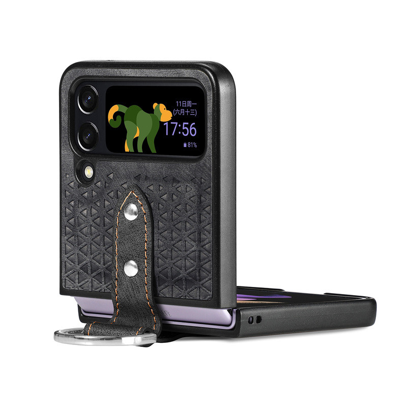 Leather Cutout Pattern Ring Galaxy Z Flip4 5G Case Support Wireless Charging