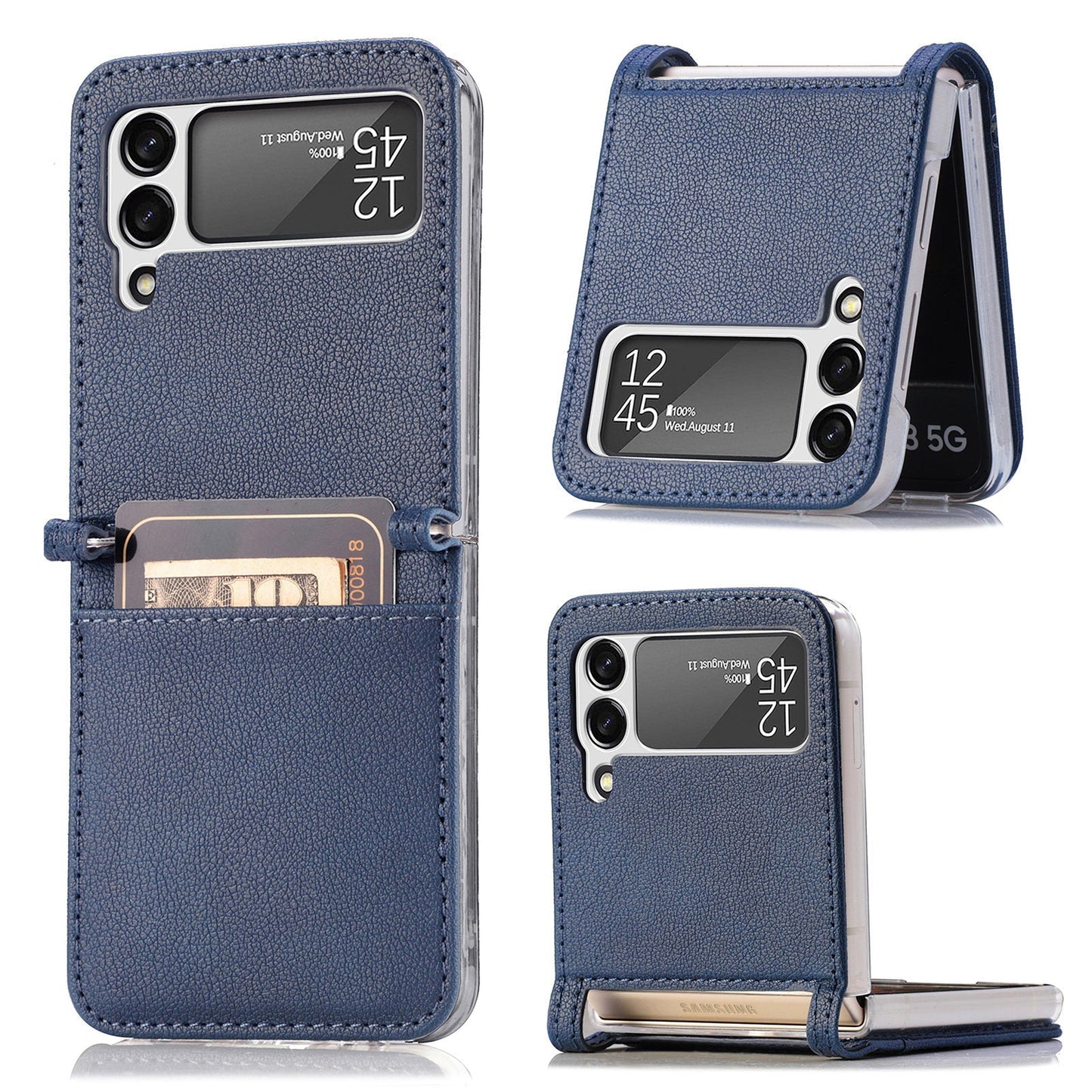 Luxury Card Holder Drop Protection Folio Cover For Samsung Galaxy Z Flip 3 5G pphonecover