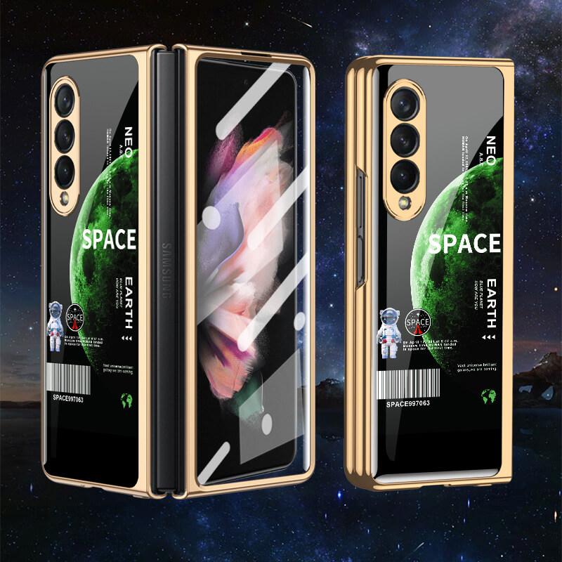 Tempered Glass Plating Case For Samsung Galaxy Z Fold 3 2 5G With Outer Screen Film