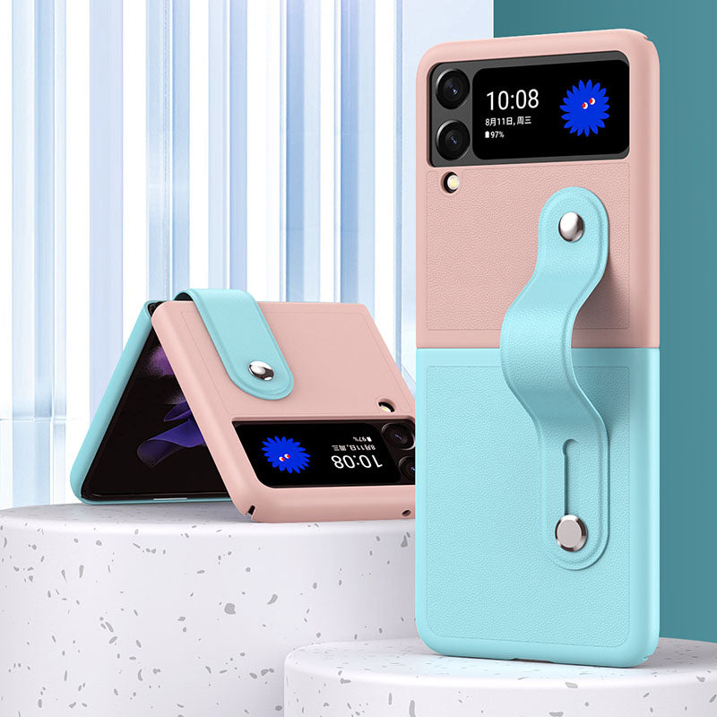 Fashion Colorblock Wristband Holder Phone Case For Samsung Galaxy Z Flip 3 5G