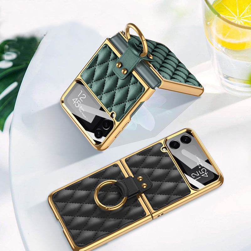 Samsung Galaxy Z Flip4 5G Case Luxury Leather Electroplating Diamond Protective Case