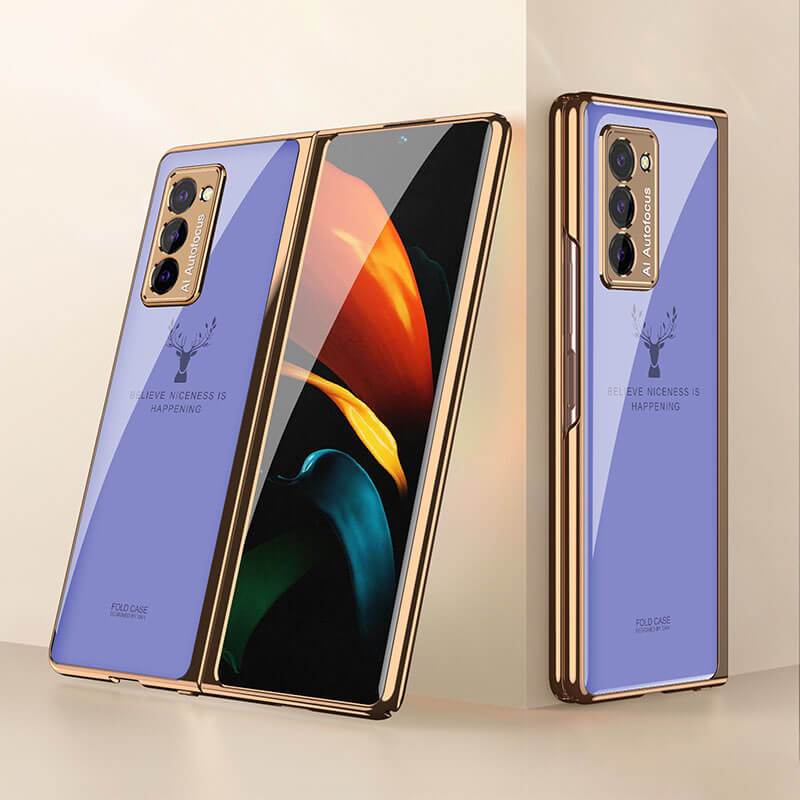 Luxury Plating Glass Case Anti-knock Protective Hard Edge Cover For Samsung Galaxy Z Fold 2 5G - VooChoice