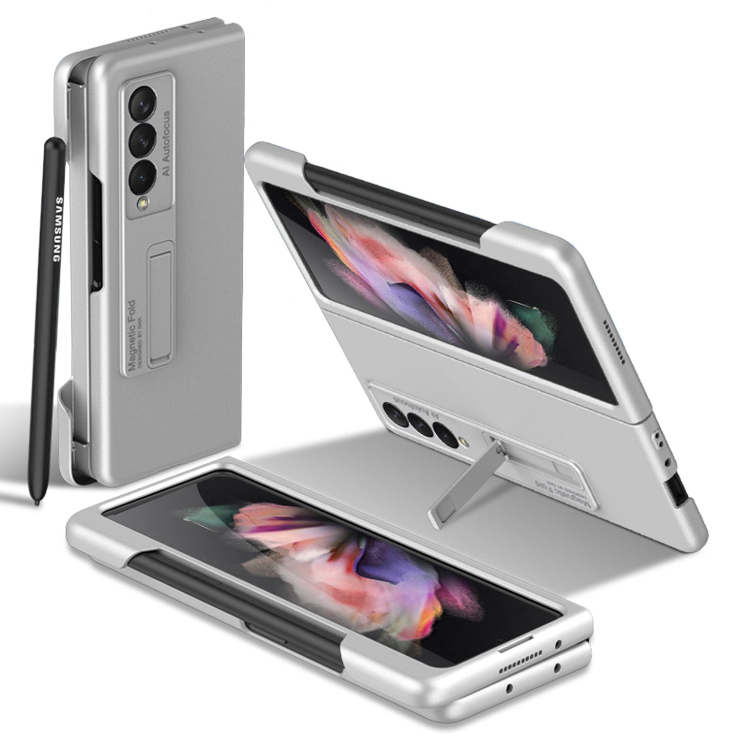 Ultra-thin Pen Slot Case For Samsung Galaxy Z Fold 3 5G Case Magnetic Holder Plastic Cover For Galaxy Z Fold 3 5G