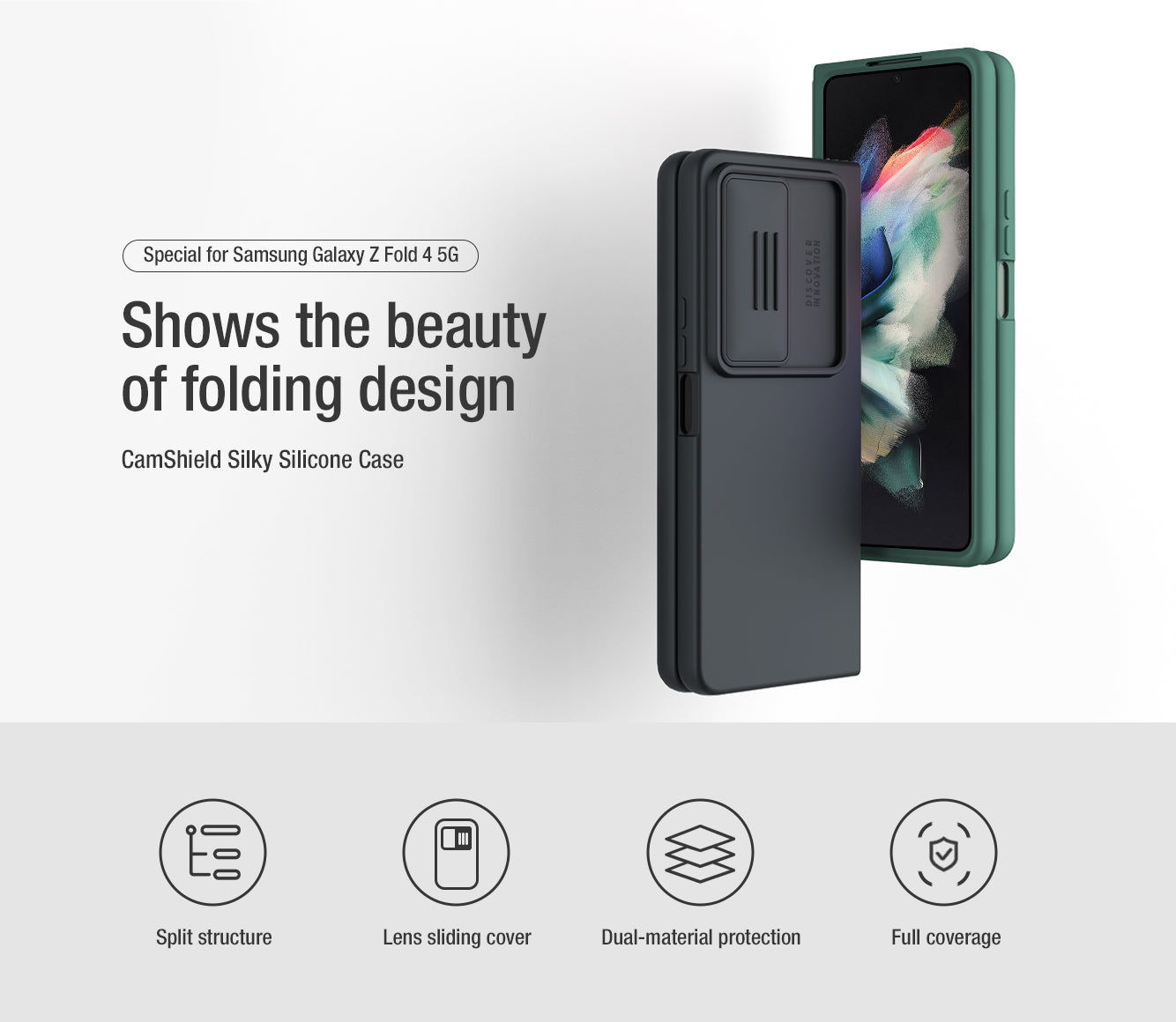 Liquid Silicone Samsung Galaxy Z Fold4 5G Case With Camera Lens Protector