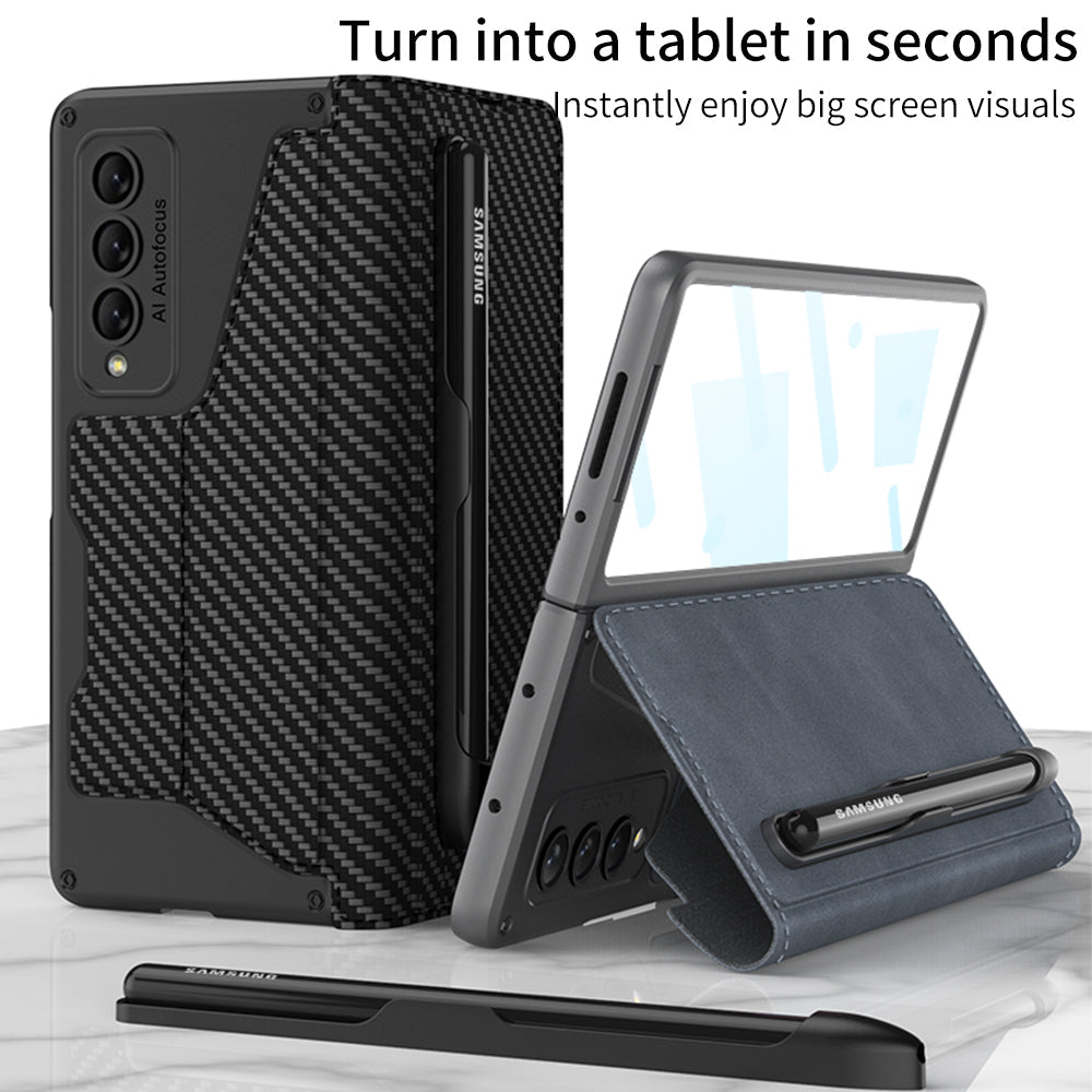 Leather Wallet Samsung Galaxy Z Fold4 5G Case With Detachable Velcro Pen Slot
