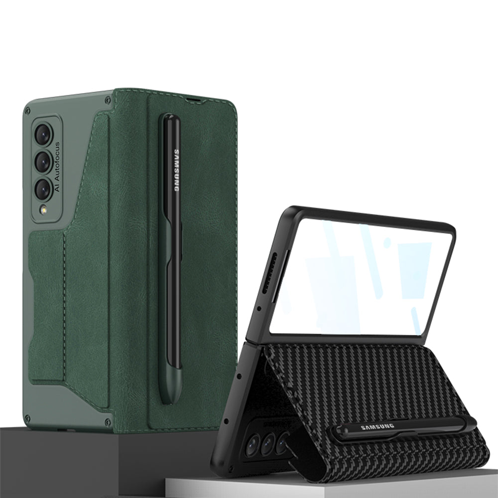 Leather Wallet Samsung Galaxy Z Fold4 5G Case With Detachable Velcro Pen Slot