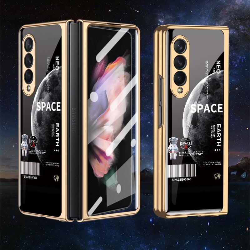 Tempered Glass Plating Case For Samsung Galaxy Z Fold 3 2 5G With Outer Screen Film