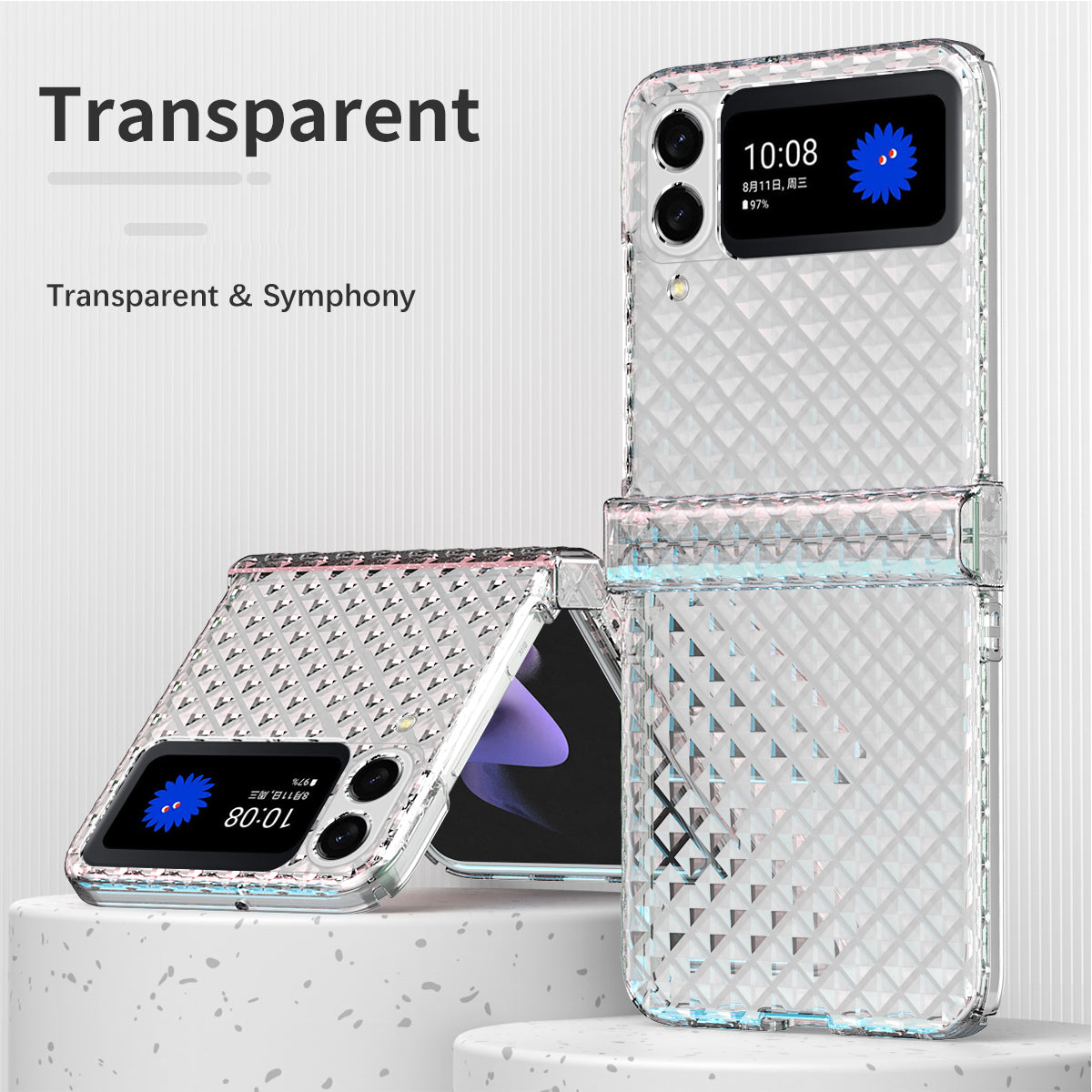 Colorful Candy Gradient & Glitter Diamond Shockproof Phone Case For Samsung Galaxy Z Flip3 Flip4