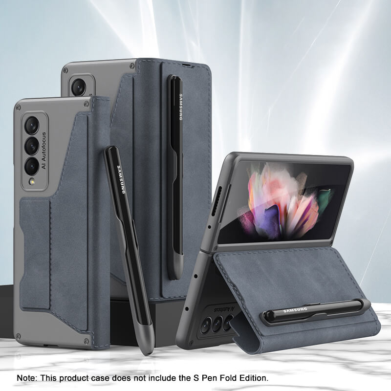 Leather Pen Holder Armor Back Case For Samsung Galaxy Z Fold 3 5G