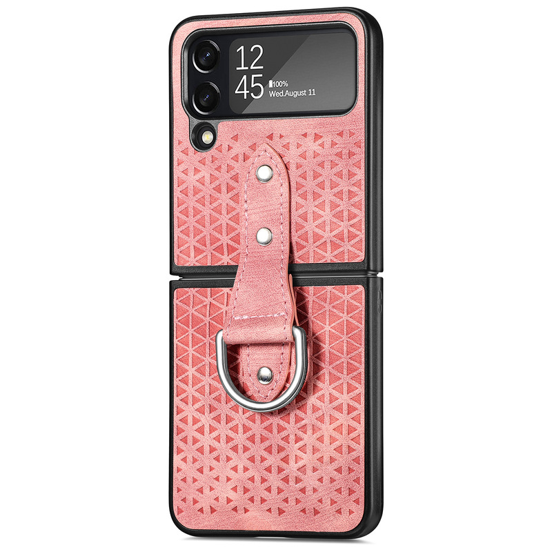 Leather Cutout Pattern Ring Galaxy Z Flip4 5G Case Support Wireless Charging