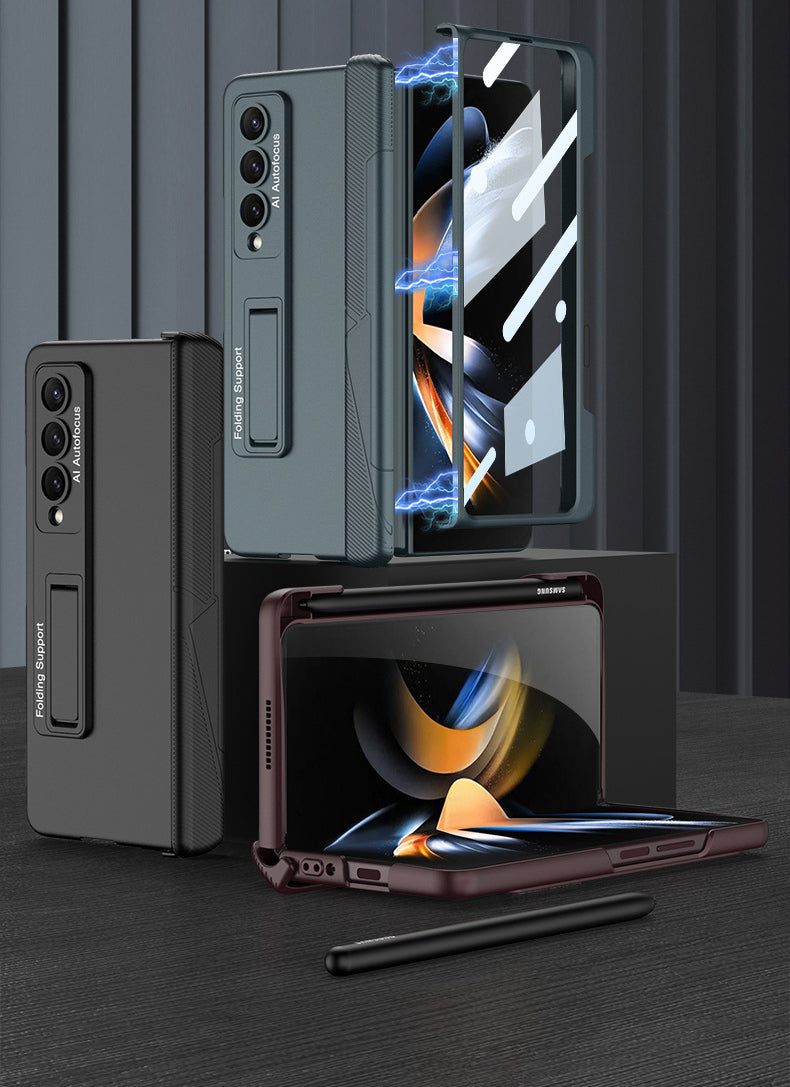 Side Pen Slot Hinge Flip Cover for Samsung Galaxy Z Fold4 5G Magnetic Case with Screen Protector