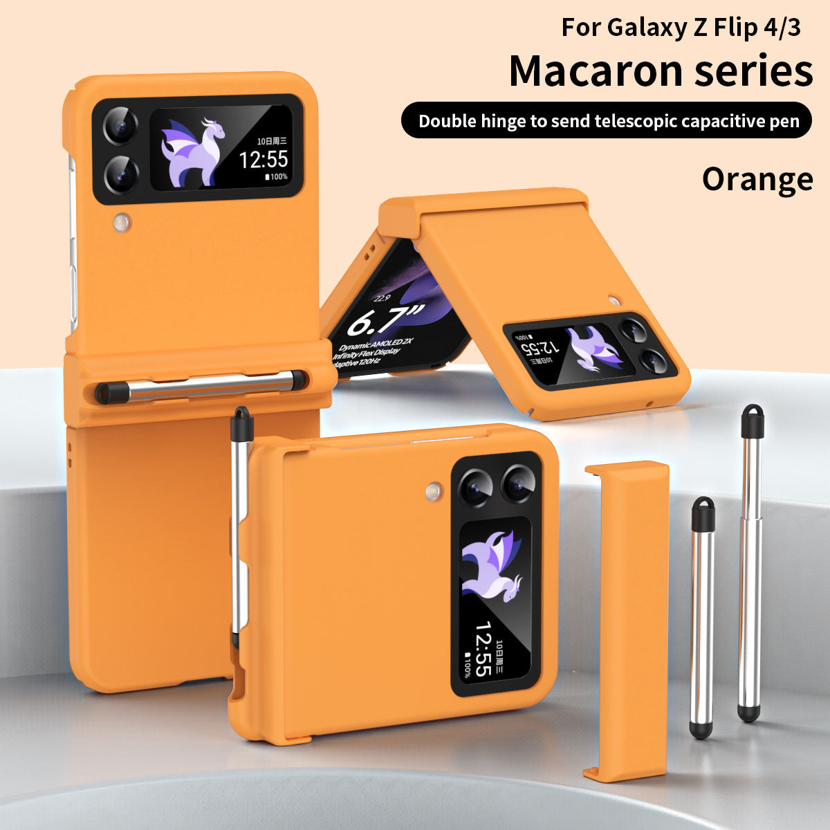 Macaron Hinged All-Inclusive Drop-Proof Cover with Stylus for Samsung Galaxy Z Flip4 5G