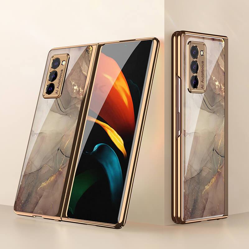 Luxury Plating Glass Case Anti-knock Protective Hard Edge Cover For Samsung Galaxy Z Fold 2 5G - VooChoice