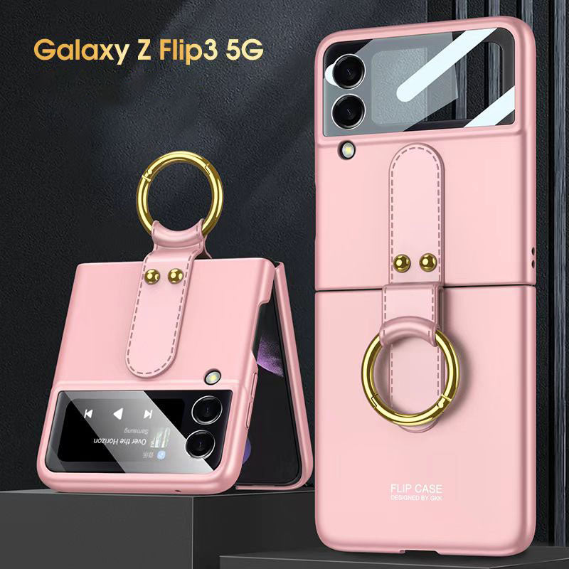 Original Back Screen Glass Matte Hard Cover With Finger-Ring For Samsung Z Flip3 5G