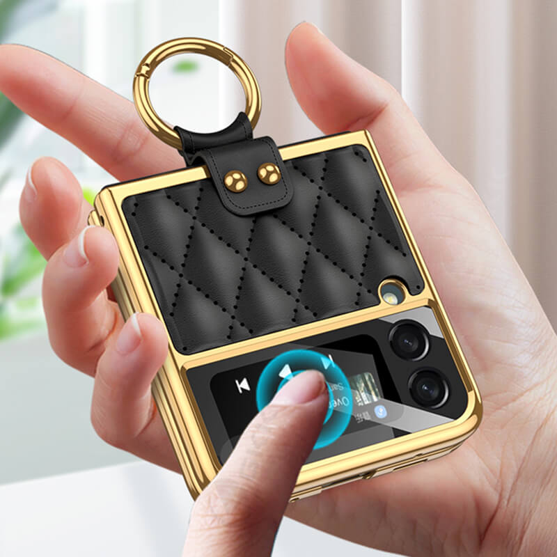 Luxury Leather Electroplating Diamond Protective Cover For Samsung Galaxy Z Flip 3 5G