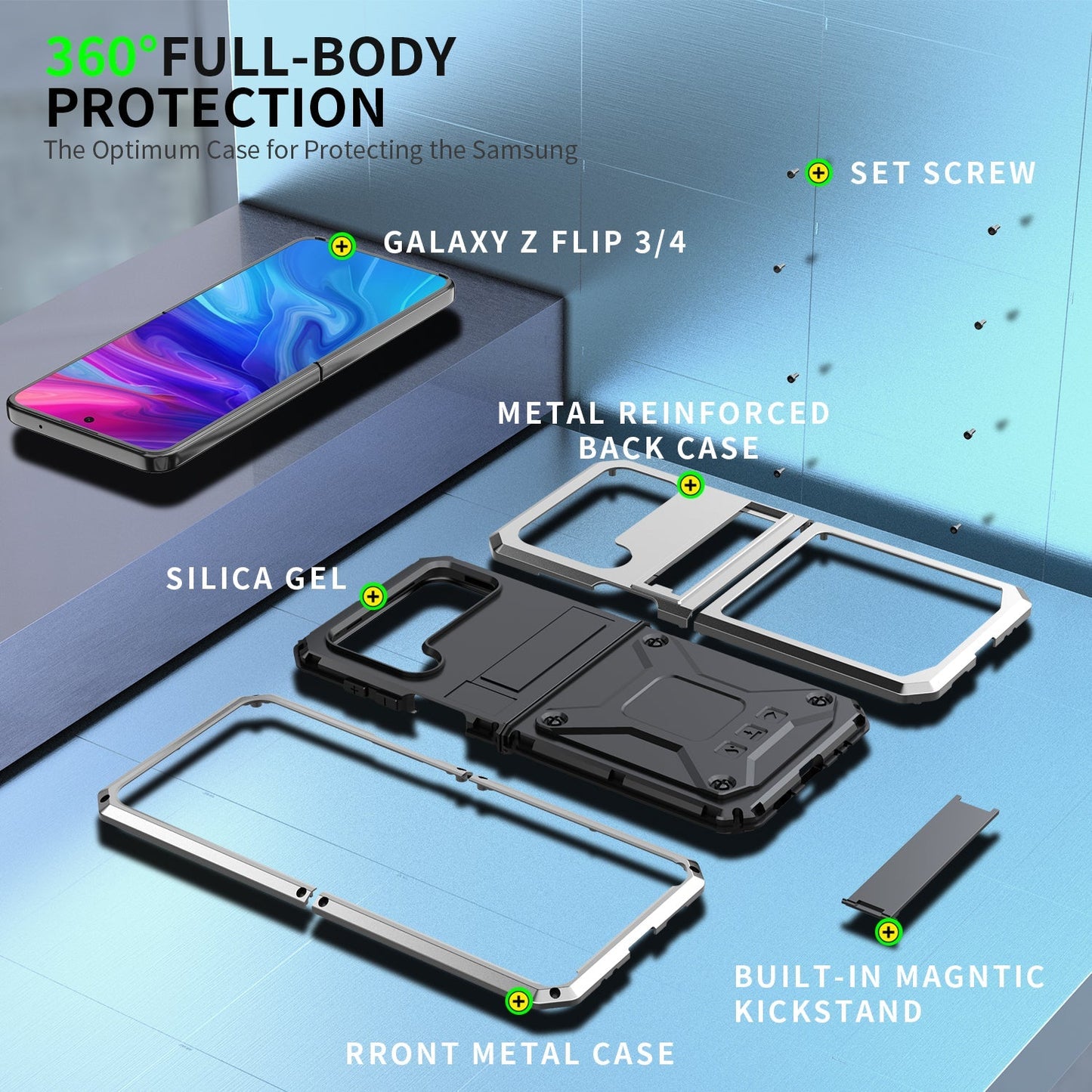 Aluminum Alloy Heavy Duty Military Protection Case For Samsung Galaxy Z Flip4 5G