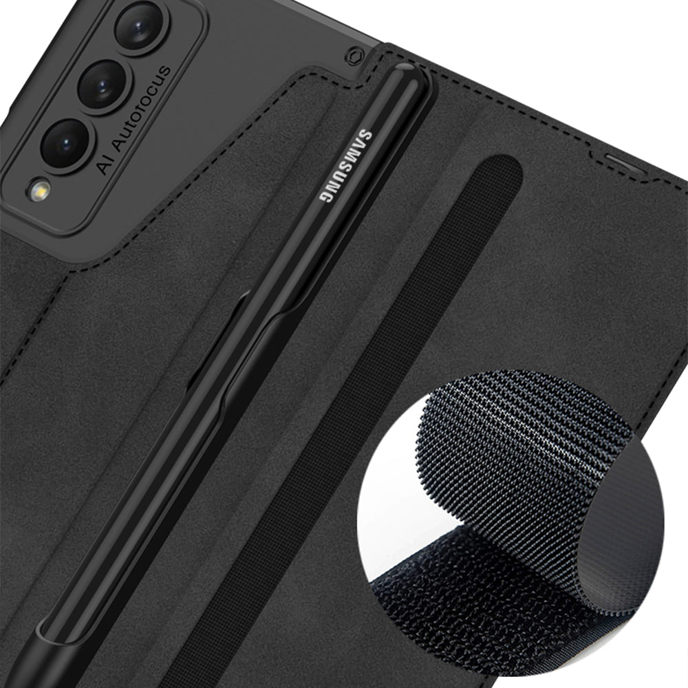 Leather Wallet Samsung Galaxy Z Fold4 5G Case With Detachable Velcro Pen Slot