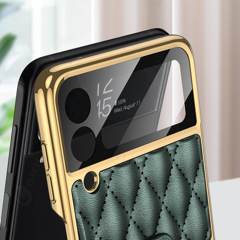 Luxury Leather Electroplating Diamond Protective Cover For Samsung Galaxy Z Flip 3 5G