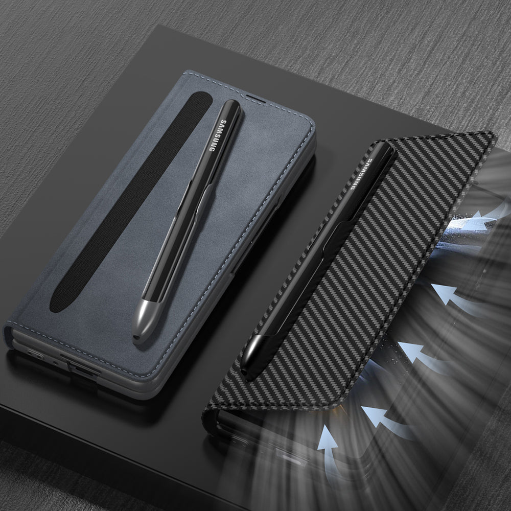 Leather Wallet Samsung Galaxy Z Fold4 5G Case With Detachable Velcro Pen Slot
