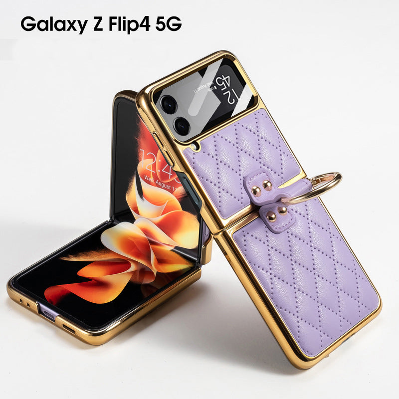 Samsung Galaxy Z Flip4 5G Case Luxury Leather Electroplating Diamond Protective Case