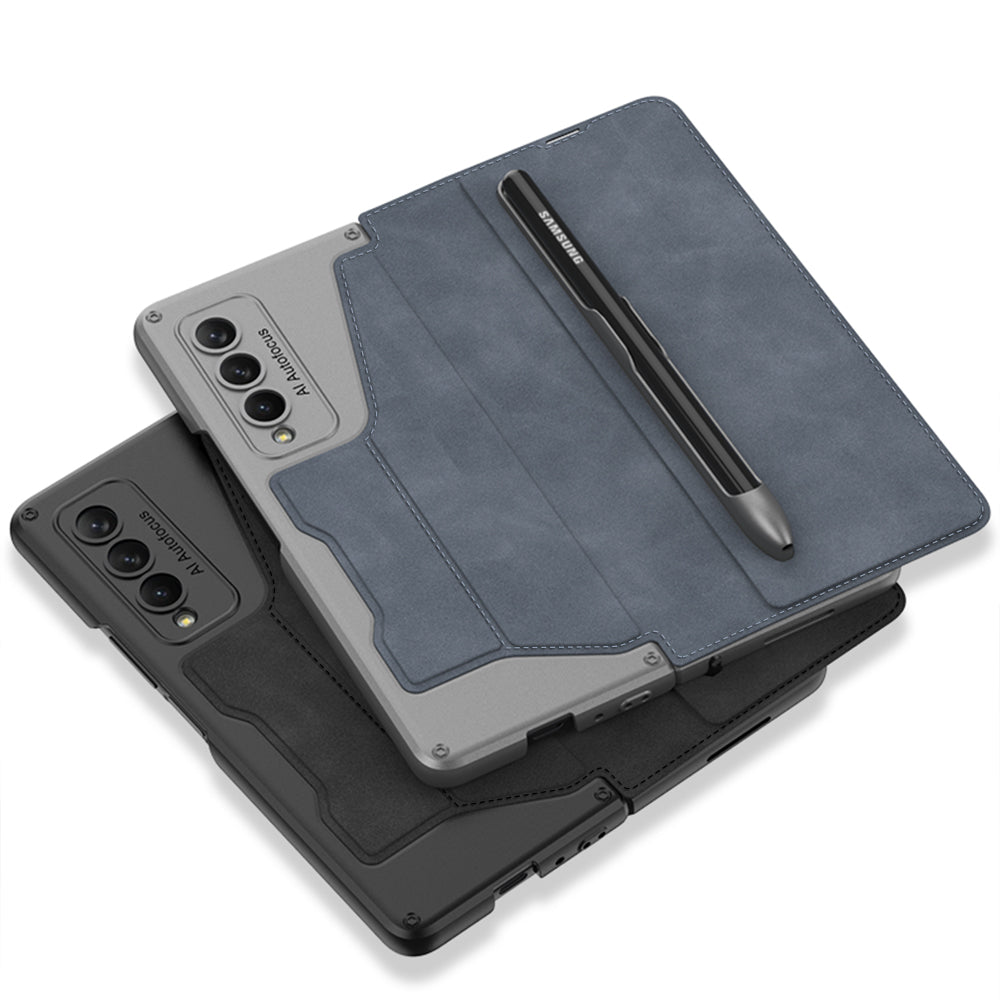 Leather Wallet Samsung Galaxy Z Fold4 5G Case With Detachable Velcro Pen Slot