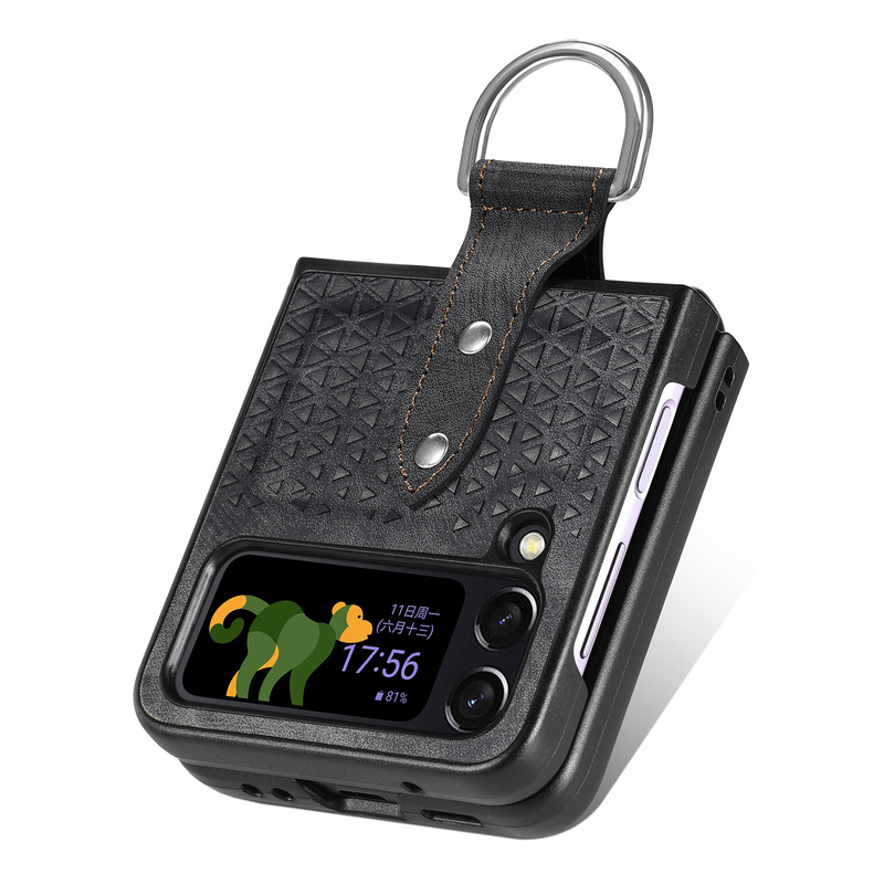 Leather Cutout Pattern Ring Galaxy Z Flip4 5G Case Support Wireless Charging