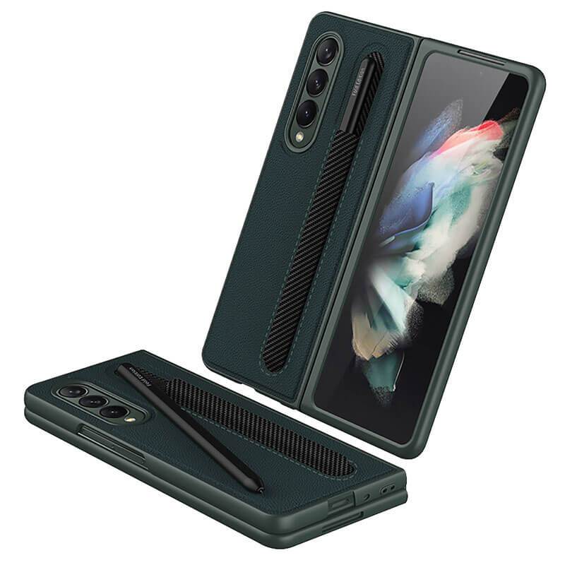 Luxury Leather Shockproof Pen Slot Case For Samsung Z Fold 3 5G
