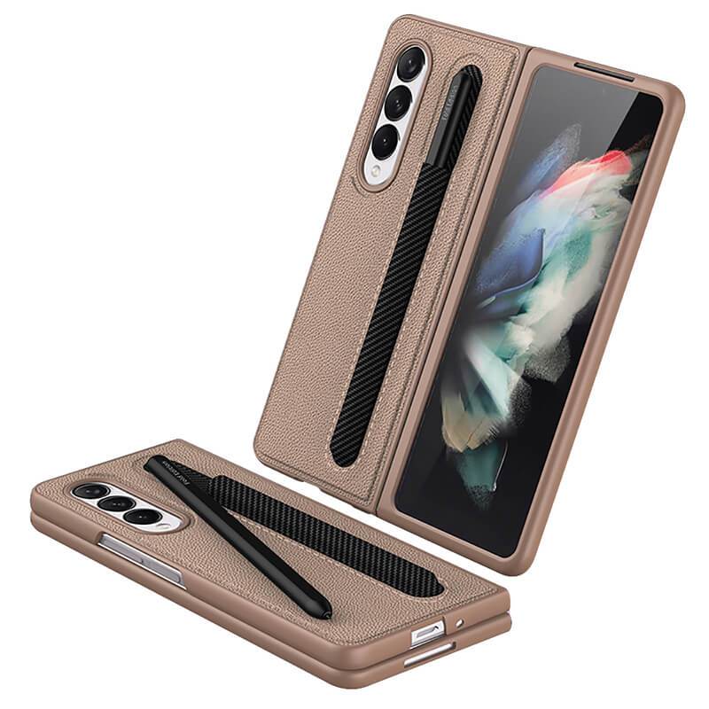 Luxury Leather Shockproof Pen Slot Case For Samsung Z Fold 3 5G