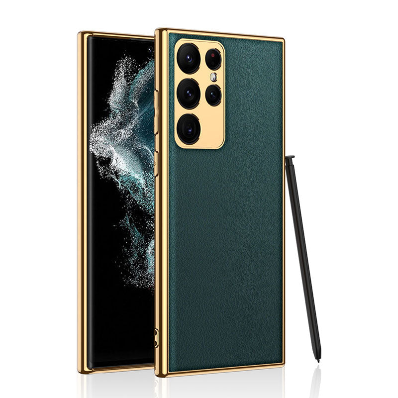 Golden Frame Leather Phone Case For Samsung Galaxy S21/22 Series