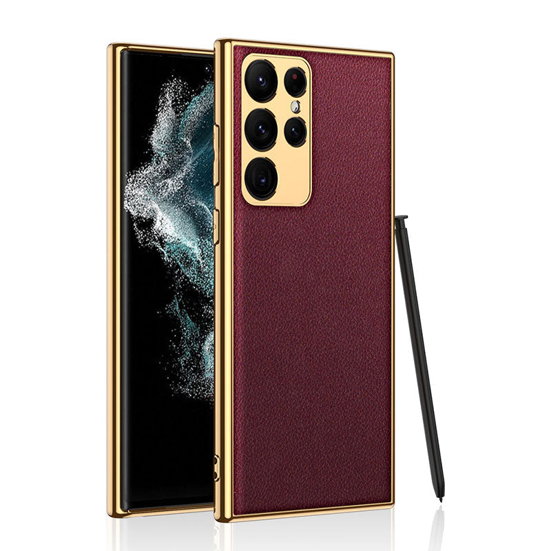 Golden Frame Leather Phone Case For Samsung Galaxy S21/22 Series